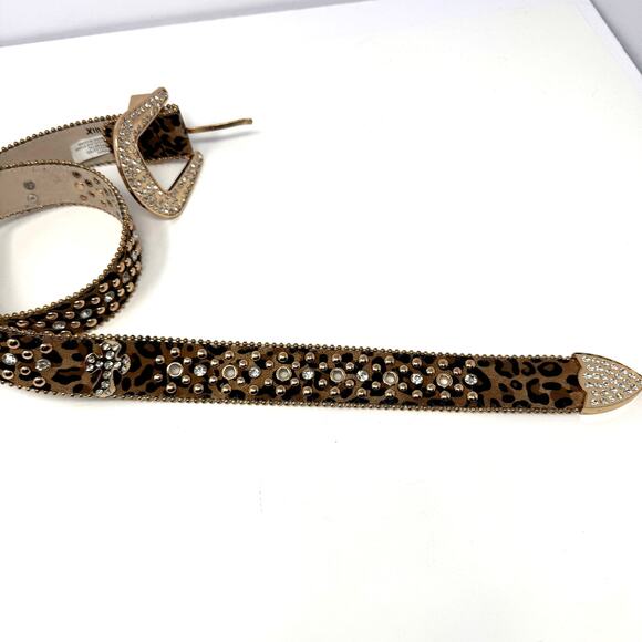 Leopard Print Rhinestone Studded Western Belt Gold Hardware L/XL main image 4